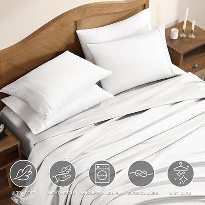 ClevaHome Sheet Set Twin Size, 3-Piece Bedding, Lightweight & Super Soft Easy Care Microfiber– Shrinkage & Fade Resistant Bedding Set with 14'' Deep Pockets (Pearl White)