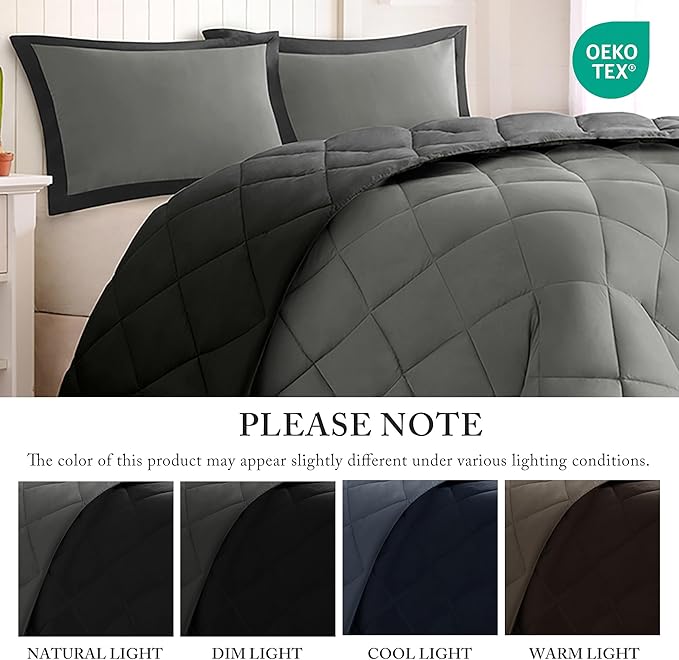 Madison Park Comforter Set, Reversible Down Alternative All Season Microfiber Bedding, 3M Scotchgard Stain Release, Twin/Twin XL Dorm Comforter, Black/Grey