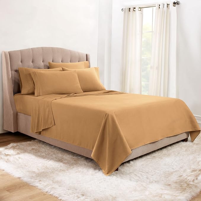 Clara Clark Twin Sheets, 5 Piece Set - Hotel Luxury Sheets for Twin Size Bed, Super Soft Bedding Set, Twin Size, Mocha Light Brown