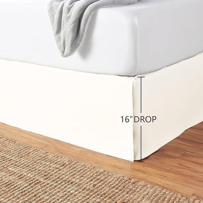 Amazon Basics Lightweight Pleated Soft Machine Washable Bed Skirt, King Size, Off White, 16-Inch Drop