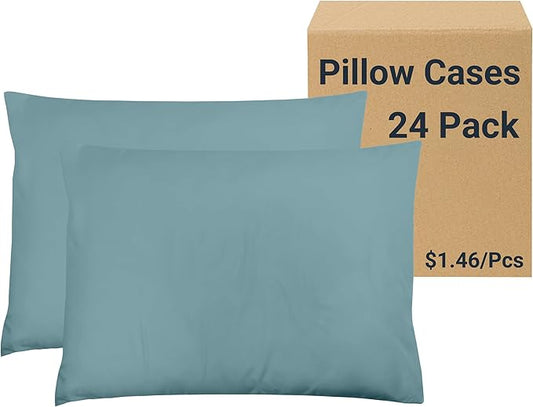 ZPECC Pillow Cases Bulk 24 Pack - King Pillowcases with Envelope Closure, Soft Brushed Microfiber Pillow Cover for Hotel Airb&bs Hospital Bedding Essential, Grayish Blue