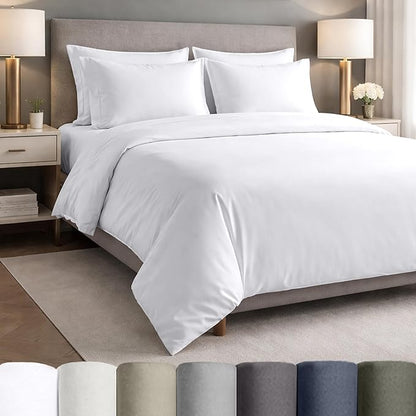 California Design Den Certified 100% Egyptian Cotton Sheets King Size Deep Pocket Set - King Percale Sheet Set with Deep Pockets, Lightweight, Crisp, Durable Luxury Bedding - White