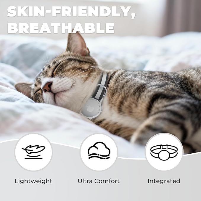 Tag Cat Collar, Ultra Elastic Cat Tracker Collar (Reflective Black) | Compatible with Apple Tag Holder, Lightweight, Scratch Resistant, Stepless Adjustable Pet Tracking Collars for Cat Kitten