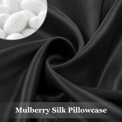 Adubor 100% Silk Pillowcase - Mulberry Silk Pillow Cases, 22 Momme 6A Grade Fibers, Silk Pillow Case for Hair and Skin Health, with Hidden Zipper (Standard 20''×26'', Black, 1PC)
