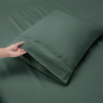Nestl California King Size Sheet Set, 4 Piece Extra Deep Pocket (18-24 inches), Microfiber, Hotel Luxury, Soft, Breathable, Wrinkle-Free, Easy to Care, Forest Green