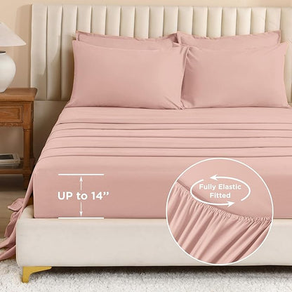 Litanika Comforter California King Size Set Blush Pink - 7 Pieces Bed in a Bag California King Bedding Comforter Sets, Plain Lightweight Bed Set with Comforter, Sheets, Pillowcases & Shams