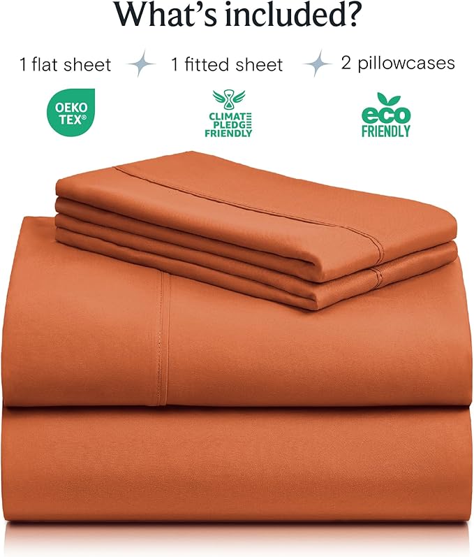 LuxClub 4 PC Full Size Sheet Set Deep Pockets 18" Wrinkle Free Cooling Sheets Machine Washable Hotel Bedding Silky Soft - Autumn Orange Full