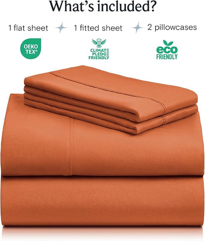 LuxClub 4 PC Full Size Sheet Set Deep Pockets 18" Wrinkle Free Cooling Sheets Machine Washable Hotel Bedding Silky Soft - Autumn Orange Full