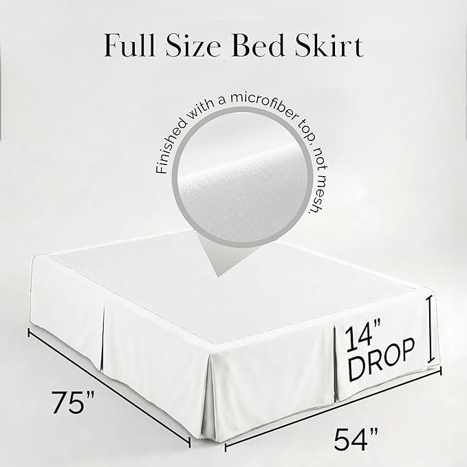 Southshore Fine Living, Inc. Full Size Bed Skirt 14 Inch Drop, Pleated Design for Full Mattress, Pet Hair Resistant Dust Ruffle Full Size Bed, Easy Care Microfiber - Bright White
