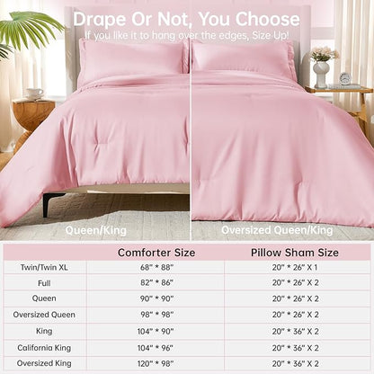 MUXHOMO Pink California King Comforter Set, All Season Ultra Soft Down Alternative Bedding - 3 Piece Lightweight Bed Set Includes 1 Comforter (104"x96") and 2 Pillow Shams (20"x36")