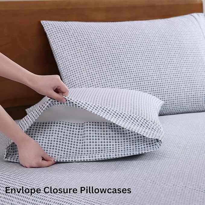 LANE LINEN 100% Organic Cotton Printed California King Size Bedding Sheets & Pillowcases Set -Soft & Comfy Breathable Percale Sheet Seasons, 15" Deep Pocket Printed Cal King Sheet - Polka Dot
