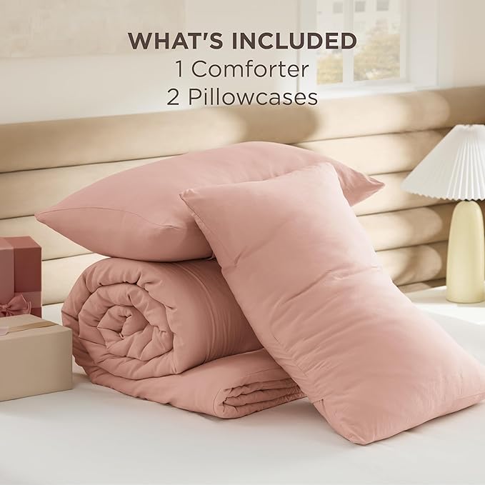 Bedsure Queen Comforter Set, Blush Pink Soft Prewashed Bedding for All Seasons, 3 Pieces GentleSoft™ Bed Set, 1 Lightweight Comforter (90"x90") and 2 Pillowcases (20"x26")