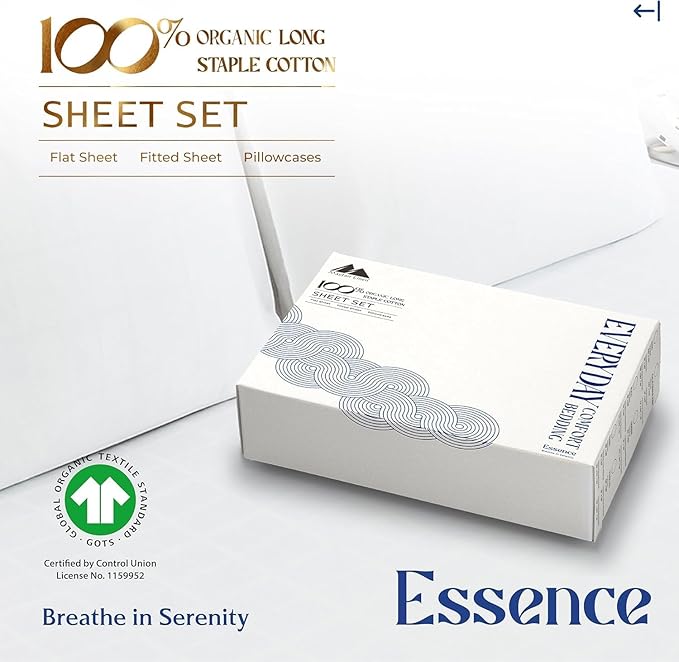 Mayfair Linen 100% Organic Cotton Percale Sheets Twin XL Size Pack or 2 - Soft & Crisp Organic Cotton Sheets Twin XL Size (6 PC, White), Dorm Room Essentials Low Pill Fade Resistant Percale Bed Sheet