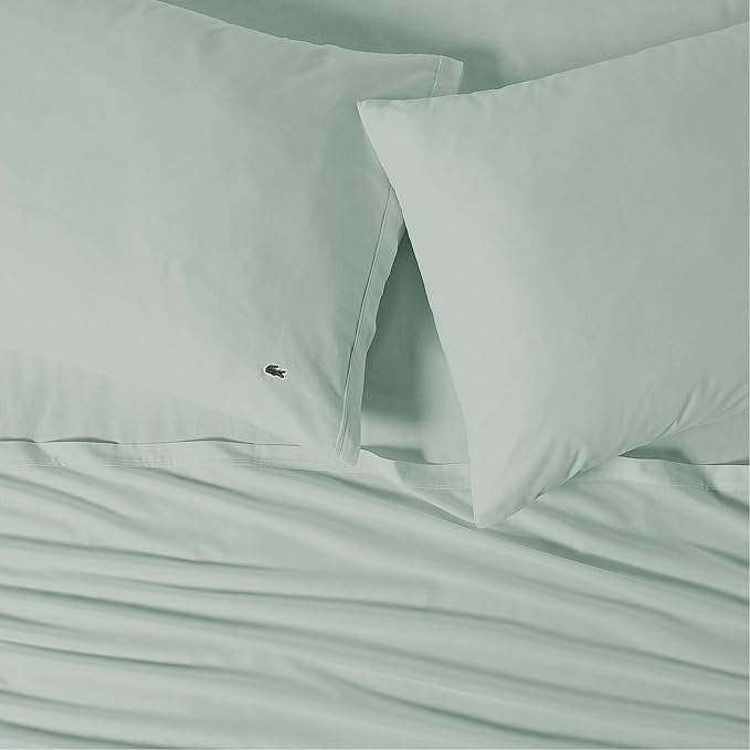 Lacoste 100% Cotton Percale 3-Piece Sheet Set – Cool, Crisp, Matte, and Durable, Oeko-Tex Certified – Solid, Iced Mint, Twin