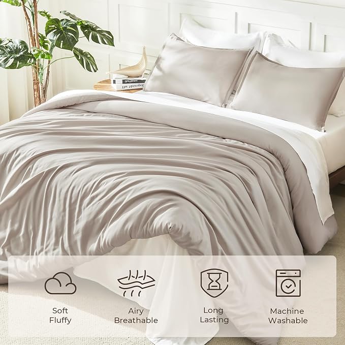 Litanika Comforters Twin XL Size Deep Linen Grey, 2 Pieces Lightweight Solid Bedding Set & Collections, All Season Fluffy Bed Set (68x92 Inches Comforter & 1 Pillowcase)