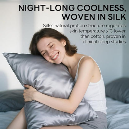 Ravmix Silk Pillow Cases with Zipper, 21momme Mulberry Silk Pillowcase for Hair Skin Health, Soft Smooth Breathable Cool Pillow Cover for Beauty Sleep with Gift Box 1PC(Queen 20"x30", Lilac Grey)