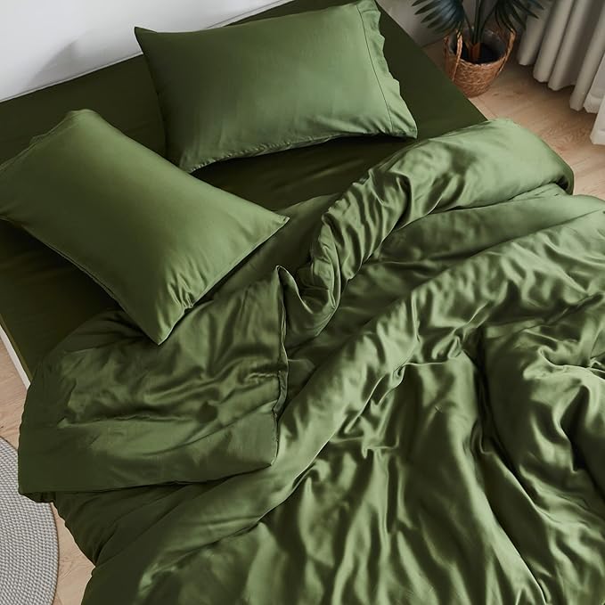 DOZ Sheet Set, 100% Viscose derived from Bamboo, Organically Grown, Buttery Soft, Cooling Sheets, High GSM, Deep Pockets - 4 Piece - 2 Pillowcases 1 Fitted 1 Top Sheet (Forest, Full)