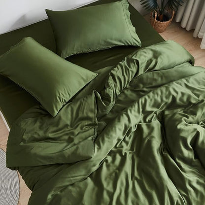 DOZ Sheet Set, 100% Viscose derived from Bamboo, Organically Grown, Buttery Soft, Cooling Sheets, High GSM, Deep Pockets - 3 Piece - 1 Pillowcase 1 Fitted 1 Top Sheet (Forest, Twin XL)