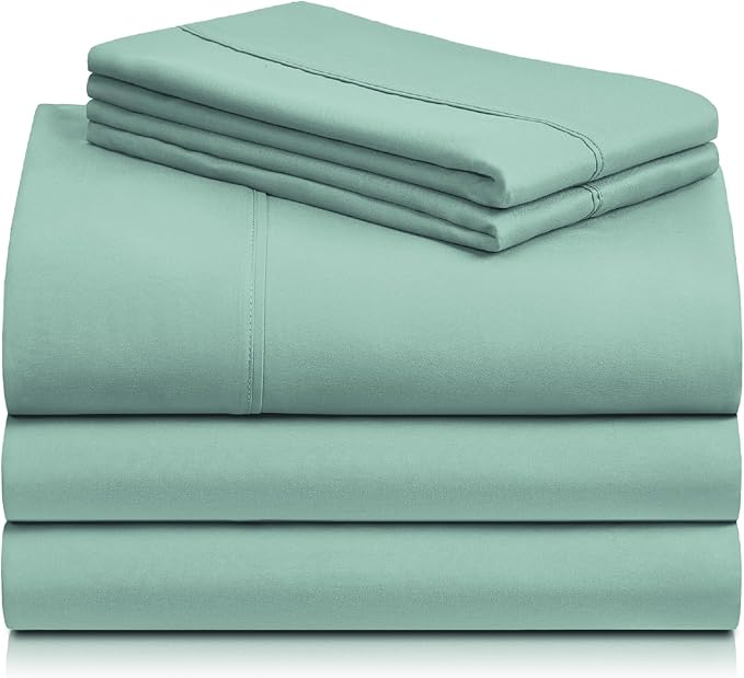 LuxClub 5 PC Split King Sheet Set Bed Sheets Deep Pockets 18" Eco Friendly Wrinkle Free Cooling Sheets Machine Washable Hotel Bedding Silky Soft - Light Teal Split King