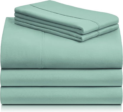 LuxClub 5 PC Split King Sheet Set Bed Sheets Deep Pockets 18" Eco Friendly Wrinkle Free Cooling Sheets Machine Washable Hotel Bedding Silky Soft - Light Teal Split King