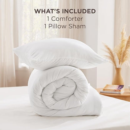 Bedsure Twin Comforter Set White, Soft Prewashed Twin Size Bedding, Quilted Comforter with Cloud Design, Down Alternative Comforter for All Seasons, 2 Pieces Bed Set with 1 Pillow Sham