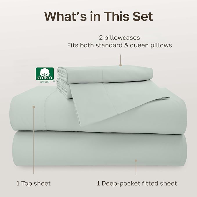 California Design Den Full Size Sateen Sheet Set - 100% Extra Long Staple Cotton 500 Thread Count, Silver Sage Sheet Set, Lightweight Bed Set for Comfort, Deep Pocket Fits 16 Inch Mattresses