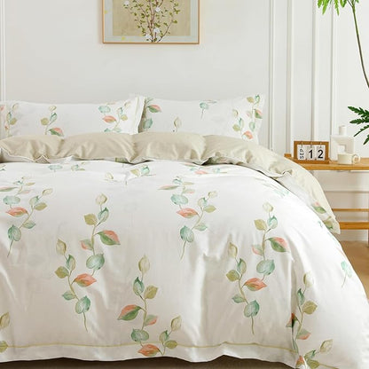 OAITE Duvet Cover Set King Size Floral Pattern Ultra Soft 100% Cotton Duvet Cover Sets 3-PC, Breathable Duvet Cover with Zipper Closure & Corner Ties(2 Pillow Shams,1 Duvet Cover)