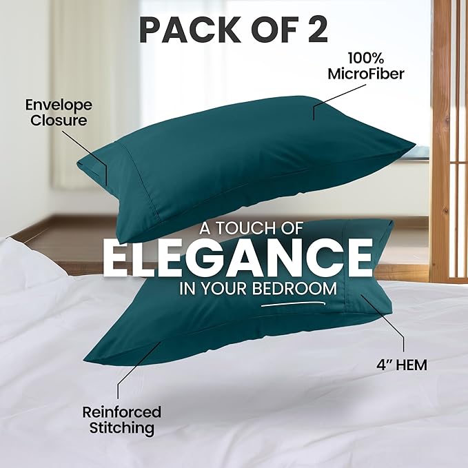 Utopia Bedding Pillow Cases King Size 2-Pack – Soft Brushed Microfiber – Envelope Closure – Perfect for Hospitals, Hotels, Guest Rooms – Oeko-TEX Certified, 20x40 Inches (Teal)