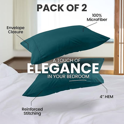 Utopia Bedding Pillow Cases King Size 2-Pack – Soft Brushed Microfiber – Envelope Closure – Perfect for Hospitals, Hotels, Guest Rooms – Oeko-TEX Certified, 20x40 Inches (Teal)