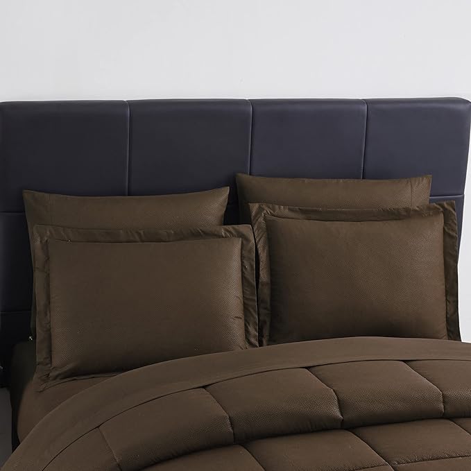 King Size Comforter Set 8 Piece Bed in a Bag with Bed Skirt, Fitted Sheet, Flat Sheet, 2 Pillowcases, 2 Pillow Shams, King, Greek Key Chocolate
