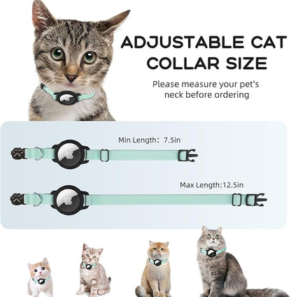 AirTag Cat Collars, Stretchy Collar with AirTag Holder and Bell | Breakaway - Ultra Design Elastic - GPS Tracking Collars - Adjustable Size for Cats & Puppies 7.5-12.5" - (Green)