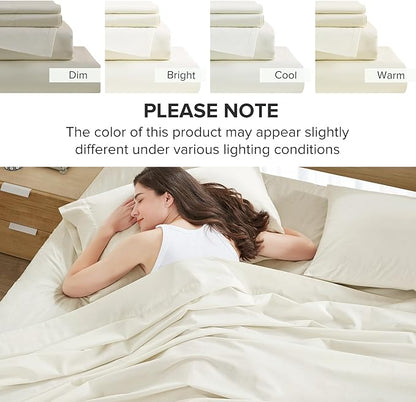 Comfort Spaces 100% Cotton Sheets Cal King, Breathable & Soft Cotton Sheets, Naturally Cool Cotton Bed Sheets with 14" Elastic Pocket Fits up to 16" Mattress, All Season Sheet Set, Ivory 4 Piece