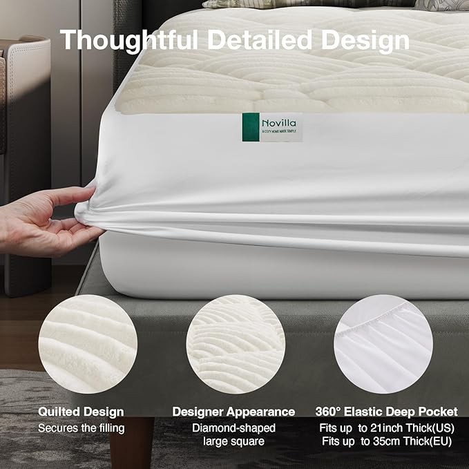 Novilla Fleece Mattress Topper Full, Warm Sherpa Mattress Pad, Cloud-Like Soft Bed Cover for Winter, Deep Pocket fits up to 21", Machine Washable