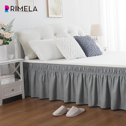 RIMELA Gray King Size Bed Skirt 18 Inch Drop, Elastic Bed Skirts Cal King Dust Ruffle, Light Grey Bedskirt for Adjustable Bed Base Solid Fade Resistant Silky Fabric Machine Washable Easy to Install