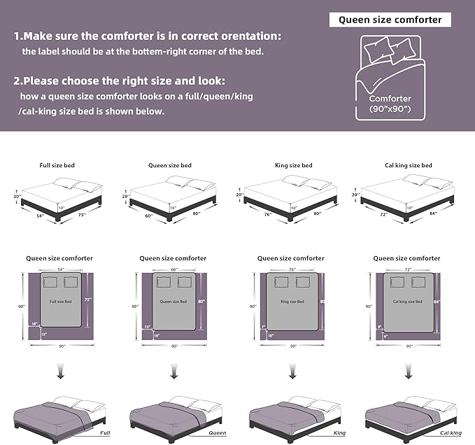 Litanika Grayish Purple Queen Comforter Set, 3 Pieces Tufted Boho Farmhouse Bedding Comforter Sets, Lightweight Fluffy Comforter Bed Set for All Season (90x90In Comforter and 2 Pillowcases)