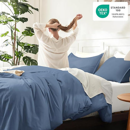 Litanika Haze Blue Comforter Full Size Set, 3 Pieces Lightweight Solid Bedding Comforter Set, All Season Fluffy Bed Set