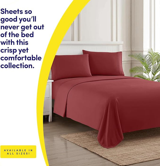 1500 Supreme Collection Full Sheet Sets Burgundy - Luxury Hotel Bed Sheets and Pillowcase Set for Full Mattress - Extra Soft, Elastic Corner Straps, Deep Pocket Sheets, Full Burgundy