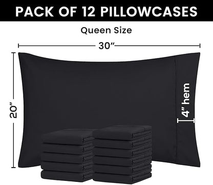 Utopia Bedding Queen Pillow Cases - 12 Pack - Envelope Closure - Soft Brushed Microfiber Fabric - Shrinkage and Fade Resistant Pillow Covers Queen Size 20 X 30 Inches (Queen, Black)