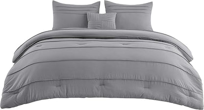 Bedsure King Comforter Set - 4 Pieces Pinch Pleat Bed Set, Grey Boho Bedding for All Season, 1 Soft Comforter, 2 Pillowcases, 1 Decorative Pillow