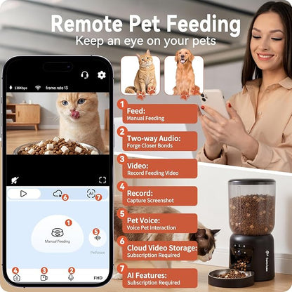 Automatic Cat Feeder with 2K Camera: 5G WiFi Automatic Dog Feeder | Night Vision, Two-way Audio, Voice Recording, 304 Stainless Steel Bowl, 6L Large Capacity, Detachable for Easy Clean -24 Cups