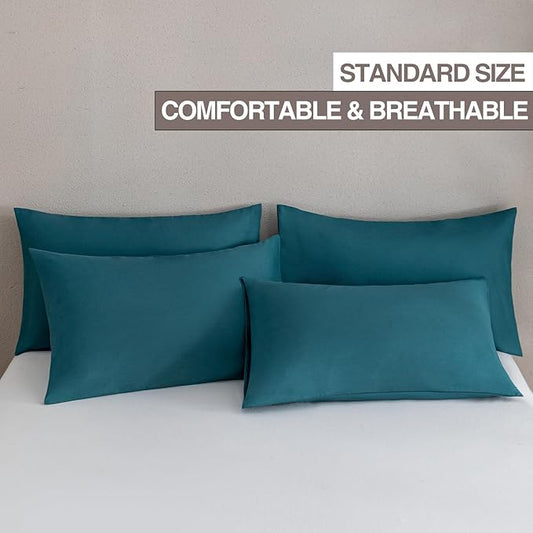 MINIPANDA Blue-Green Pillow Cases Standard Size Set of 4 - Super Soft, Smooth and Breathable Standard Pillow Cases- Envelope Design - Machine Washable Lightweight (20X26 Inches (4 Piece))