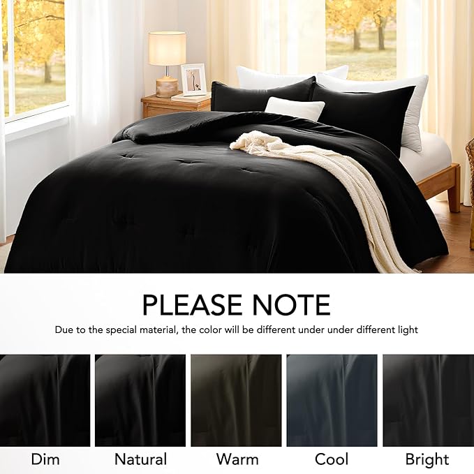 California King Comforter Set Black,3PCS Soft Lightweight Breathable Bedding Comforter Sets for All Season, Cal King(104''×96'' Comforter & 2 Pillowcases)