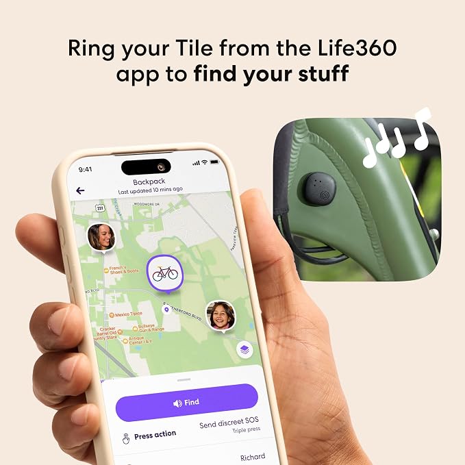 Life360 Tile Sticker - Small Bluetooth Tracker, Remote Finder and Item Locator for Bikes, Glasses and More. Both iOS and Android Compatible. Phone Finder. 1-Pack (Black)