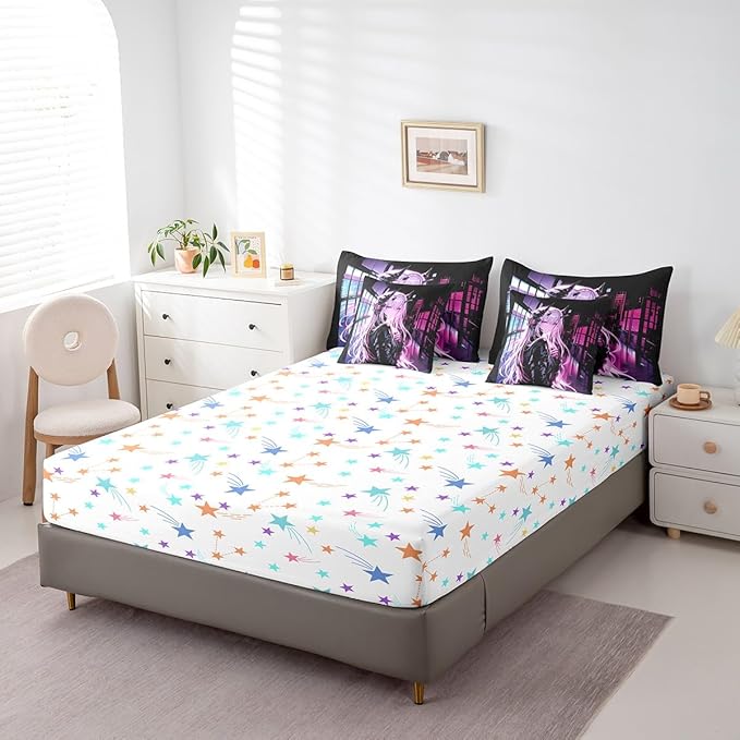 Erosebridal Japanese Anime 7 Piece Comforter Set Twin Size, Anime Girl Bed in A Bag Kawaii Japanese Style Bedding Set Cartoon Japan Animation Bed Set for Boys Teens Adult Women Bedroom Decor
