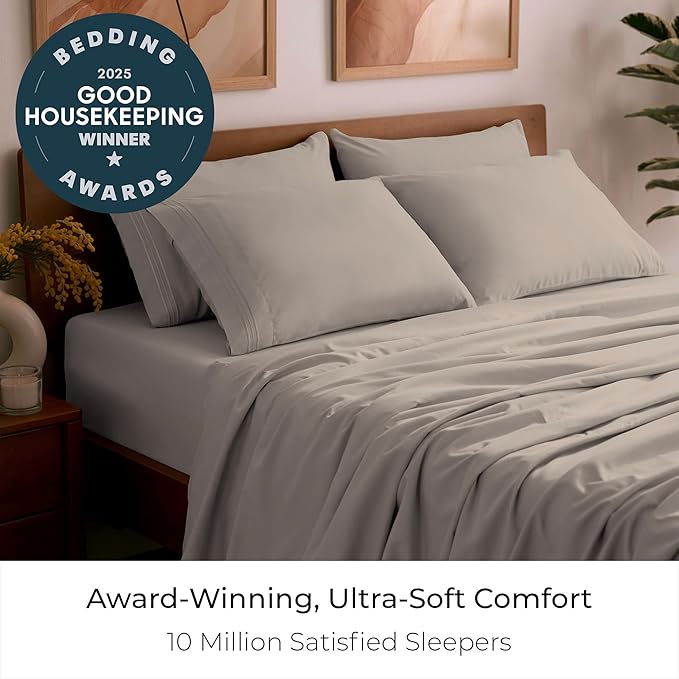 Mellanni California King Sheet Set - 6-Piece Iconic Collection Bedding, (Including 4 Pillowcases), 21-Inch Extra Deep Pocket, Easy Care, Ultra Soft, Cooling Sheets, Brushed Microfiber - Tan