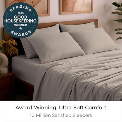 Mellanni Queen Sheet Set - 6-Piece Iconic Collection Bedding, (Including 4 Pillowcases), 21-Inch Extra Deep Pocket, Easy Care, Ultra Soft, Cooling Sheets, Brushed Microfiber - Tan