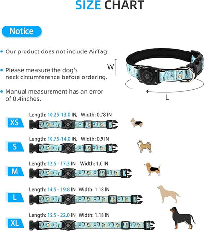 Upgrade Dog Collar with AirTag Holder, IP68 Waterproof, Blue Meadow, M | Built-in Water Resistant AirTag holder, 1000D Nylon, Reflective Stitching for Night Visibility, Soft padding for Comfort