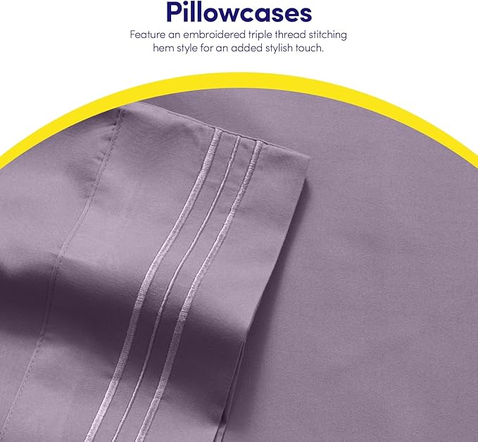 1500 Supreme Collection Twin Sheet Sets Plum - 3 Piece Bed Sheets and Pillowcase Set for Twin Mattress - Extra Soft, Elastic Corner Straps, Deep Pocket Sheets, Twin Plum