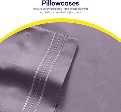 Sweet Home Collection 1500 Thread Count Luxury Hotel Bed Sheets & Pillowcase Set, Full Size, Plum Color, Microfiber, Fitted Sheet with Elastic Corner Straps, Deep Pockets, Wrinkle & Fade Resistant