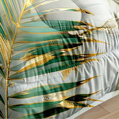 Green Palm Leaf Comforter King Tropical Palm Leaves Comforter Sets Chic Botanical Leaf on White Gold Marble Comforter Set Aesthetic Art Bed Comforter with 2 Pillowcases